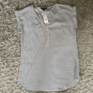 Women’s Express- Black and White Striped blouse with Gold Zipper